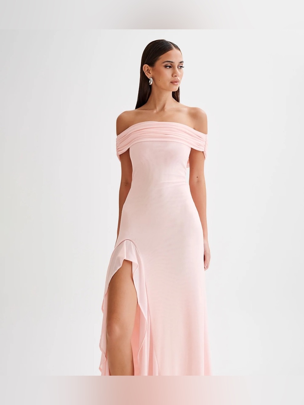 Off-Shoulder Pink Evening Gown with Side Slit